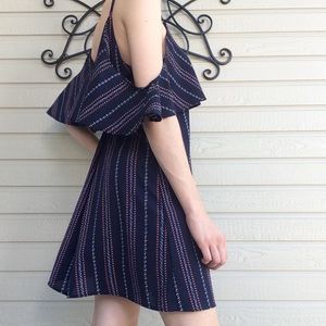 Navy Striped Cold Shoulder Dress